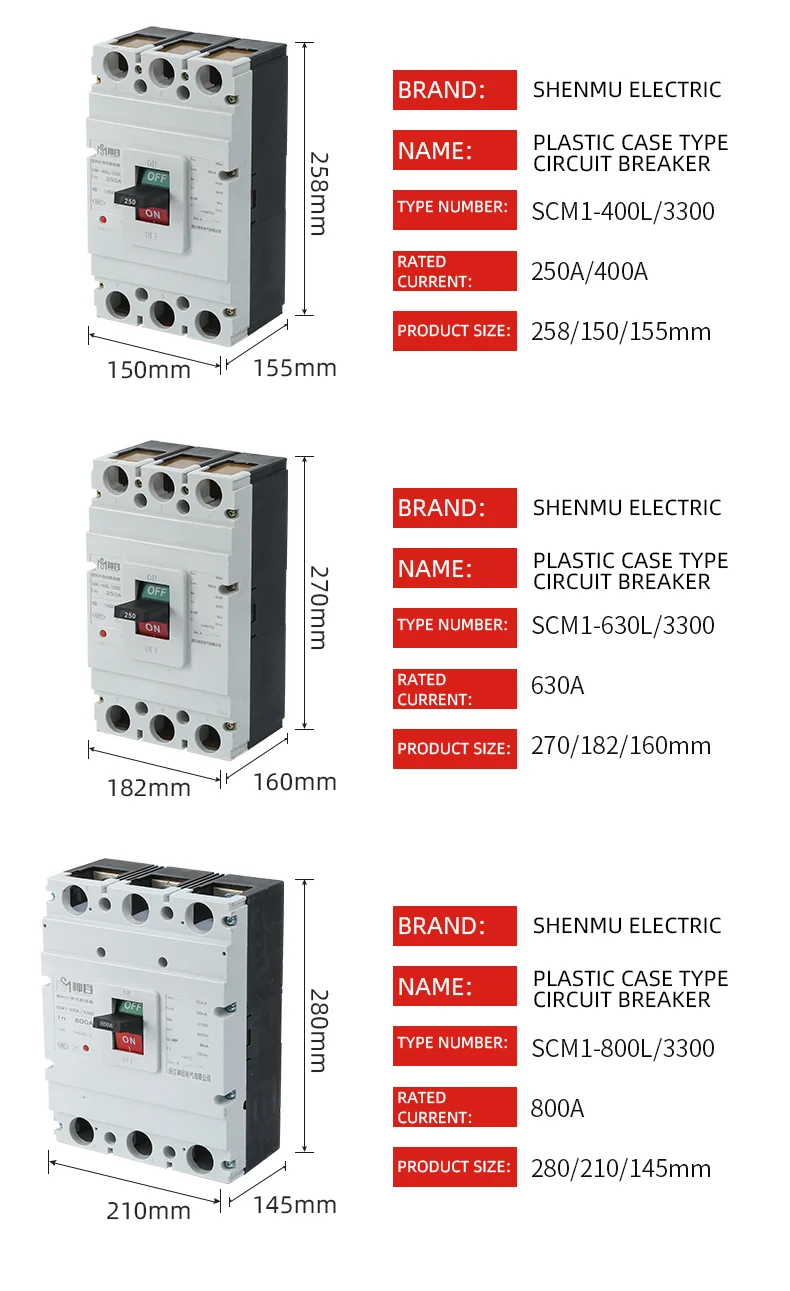 Industrial 630A Moulded Case Circuit Breaker 3P MCCB with Motor Overload and Short Circuit Protection