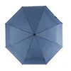 Paraguas automático plegable de tres secciones, color azul bruma, fácil de plegar y desplegar.