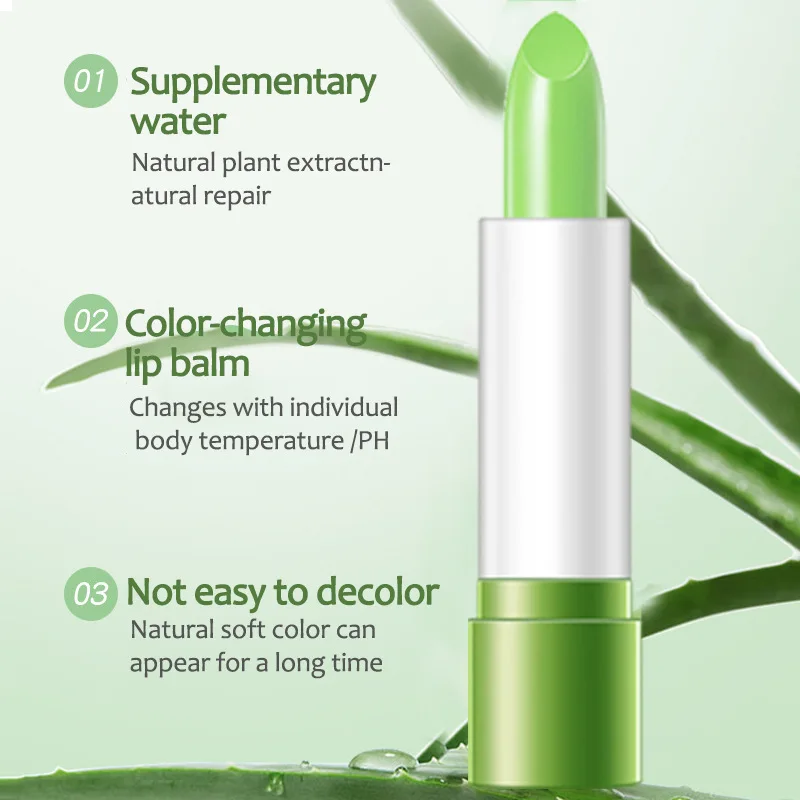 Private Label Aloe Vera 99% Color Change Lip Balm | Waterproof Long-Lasting  Green Tube Lipstick for Men & Women