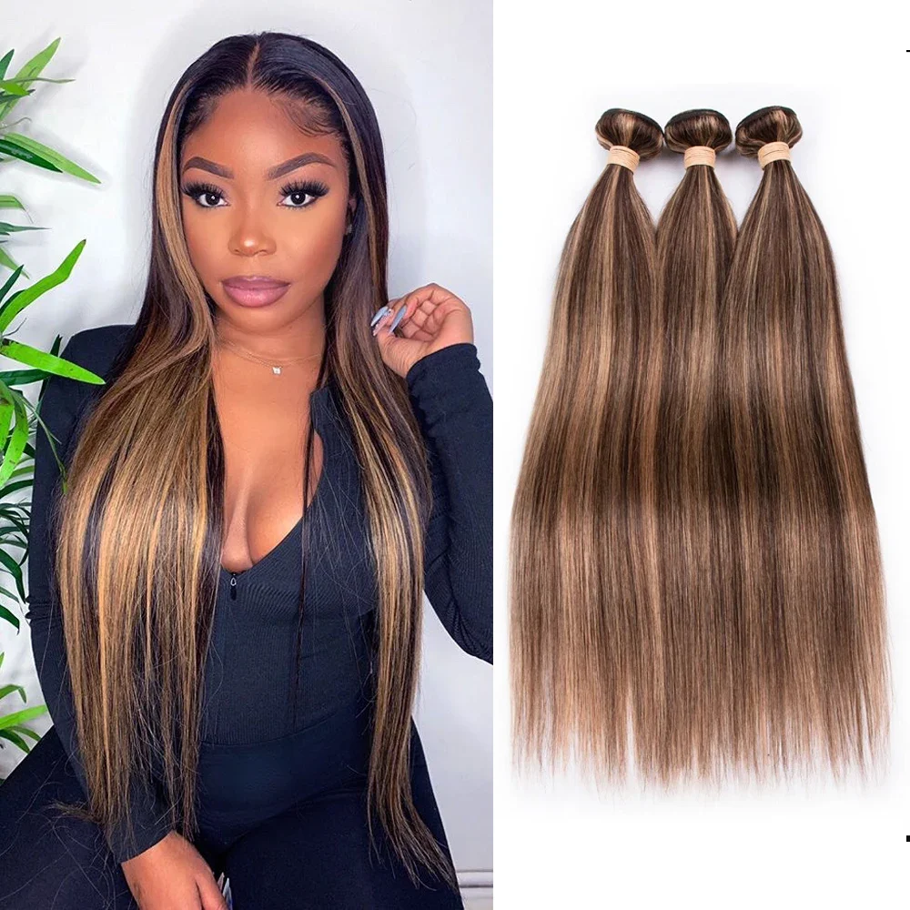 Extensiones de cabello humano liso de Malasia con degradado marrón Remy_voghion.com