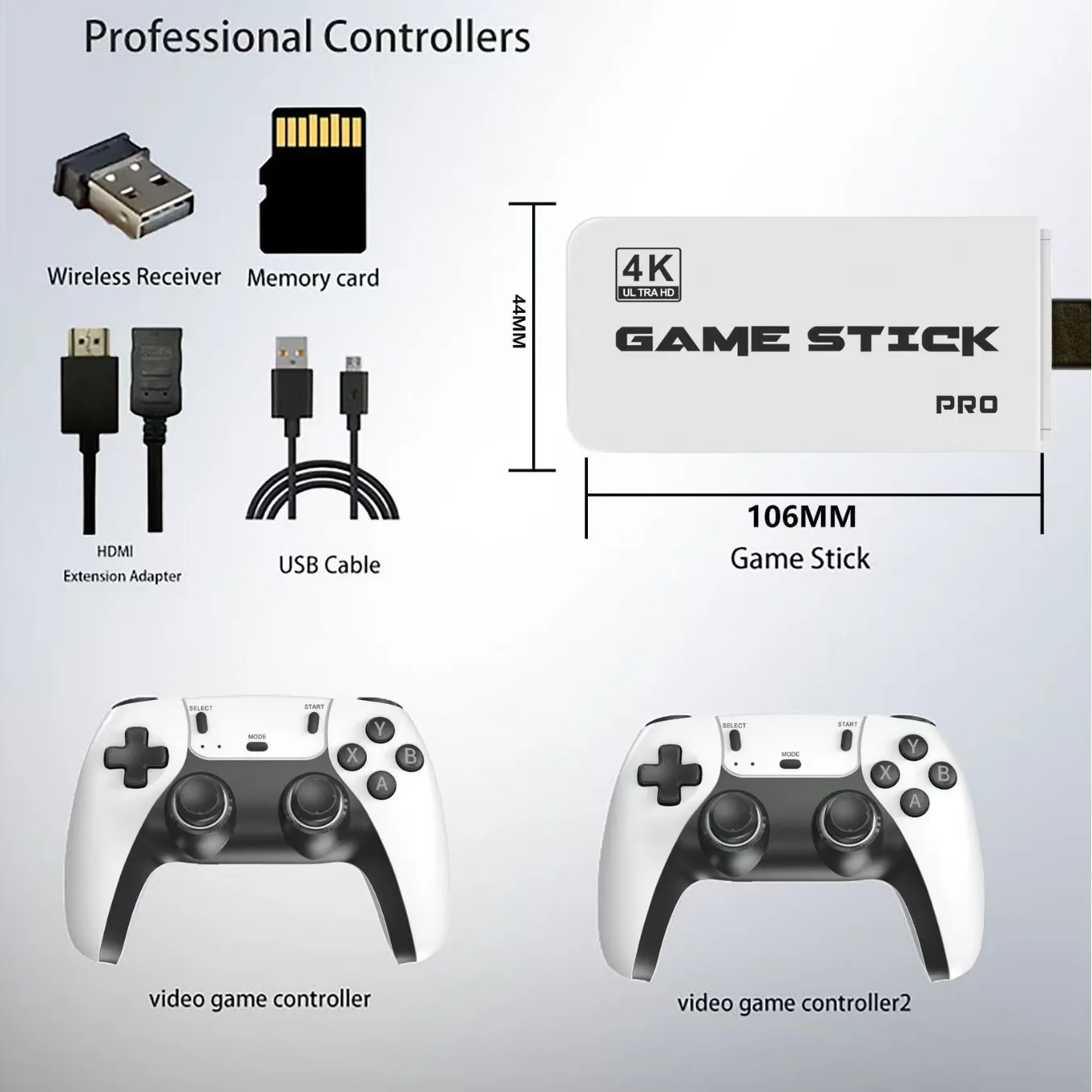 M15 Game Stick Pro Console de jeu vidéo 4k Rétro 20000 Jeux classiques HD 4K avec 2 manette sans fil