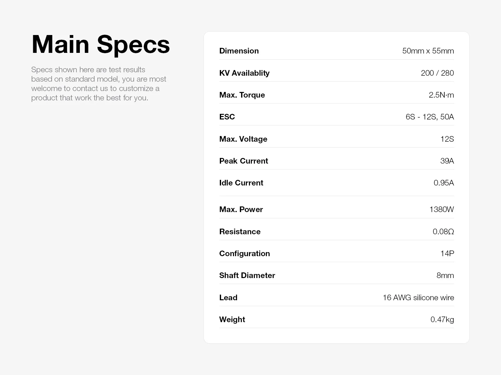 5055 Model 8200 RPM 1380W Max Power Brushless Motor for Electric Skateboard Scooter and Smart Home