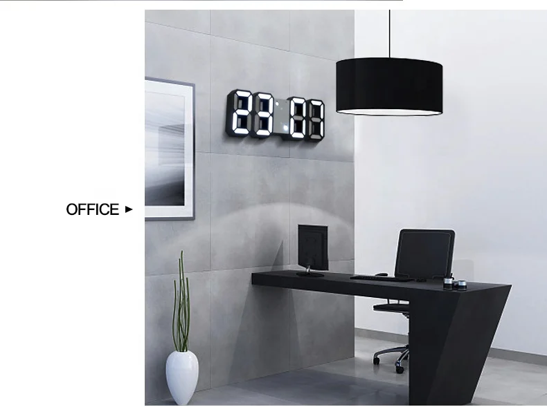 3D LED Table Wall Clock Digital Timer Nightlight Watch Alarm Clock for Warehouse Office Living Room 12/24H Brightness Adjustable