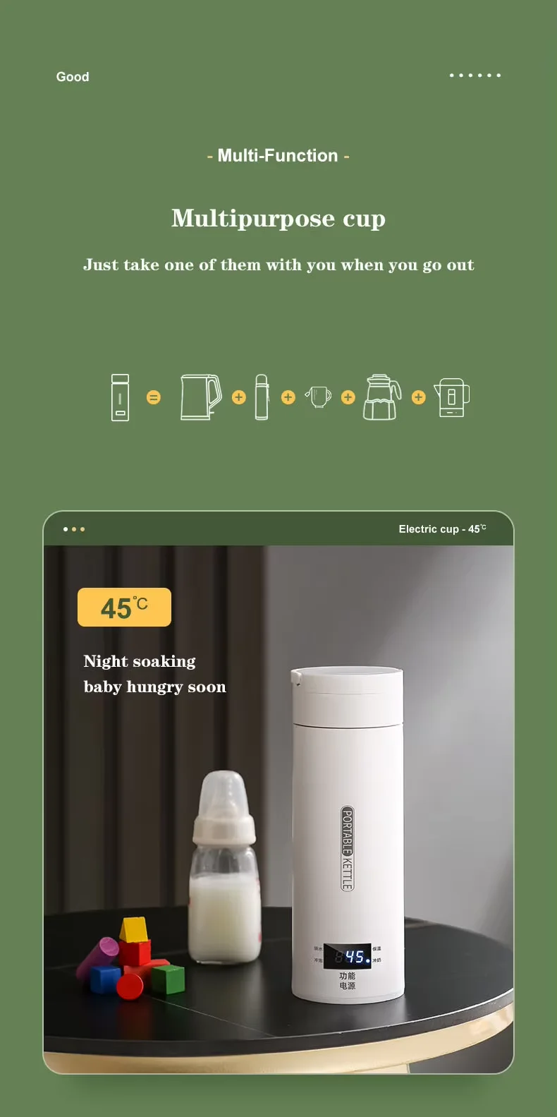 Intelligent Heating Electric Water Cup with Integrated Insulation Cup, Portable Travel Office Mini Small Stainless Steel Kettle