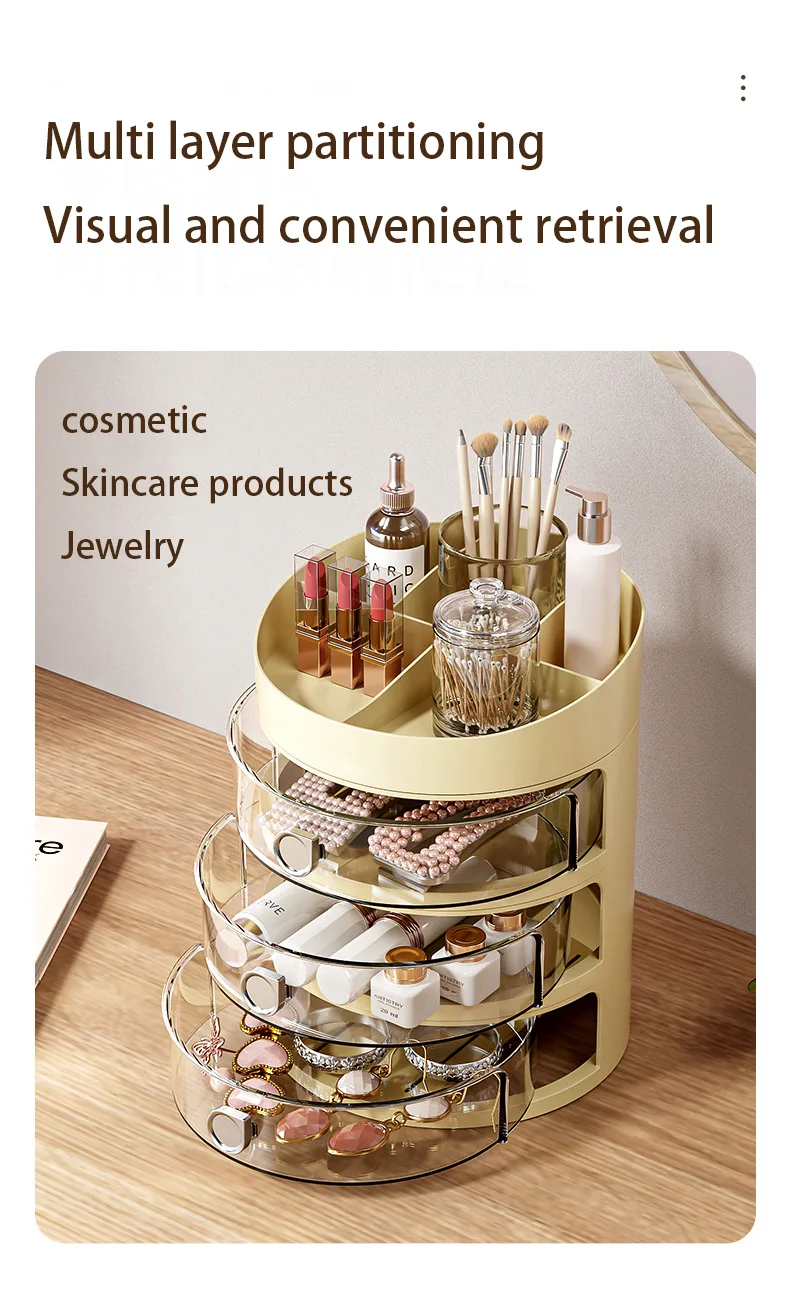 1/2/3Layer Dresser Cosmetic Brush Pen Holder Stationery Organizer Desk Office Storage Box With Drawer