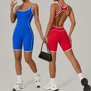 High Quality Square Neck Backless Women Shorts Jumpsuits Soft Sleeveless Fitness Sports Yoga Bodysuits