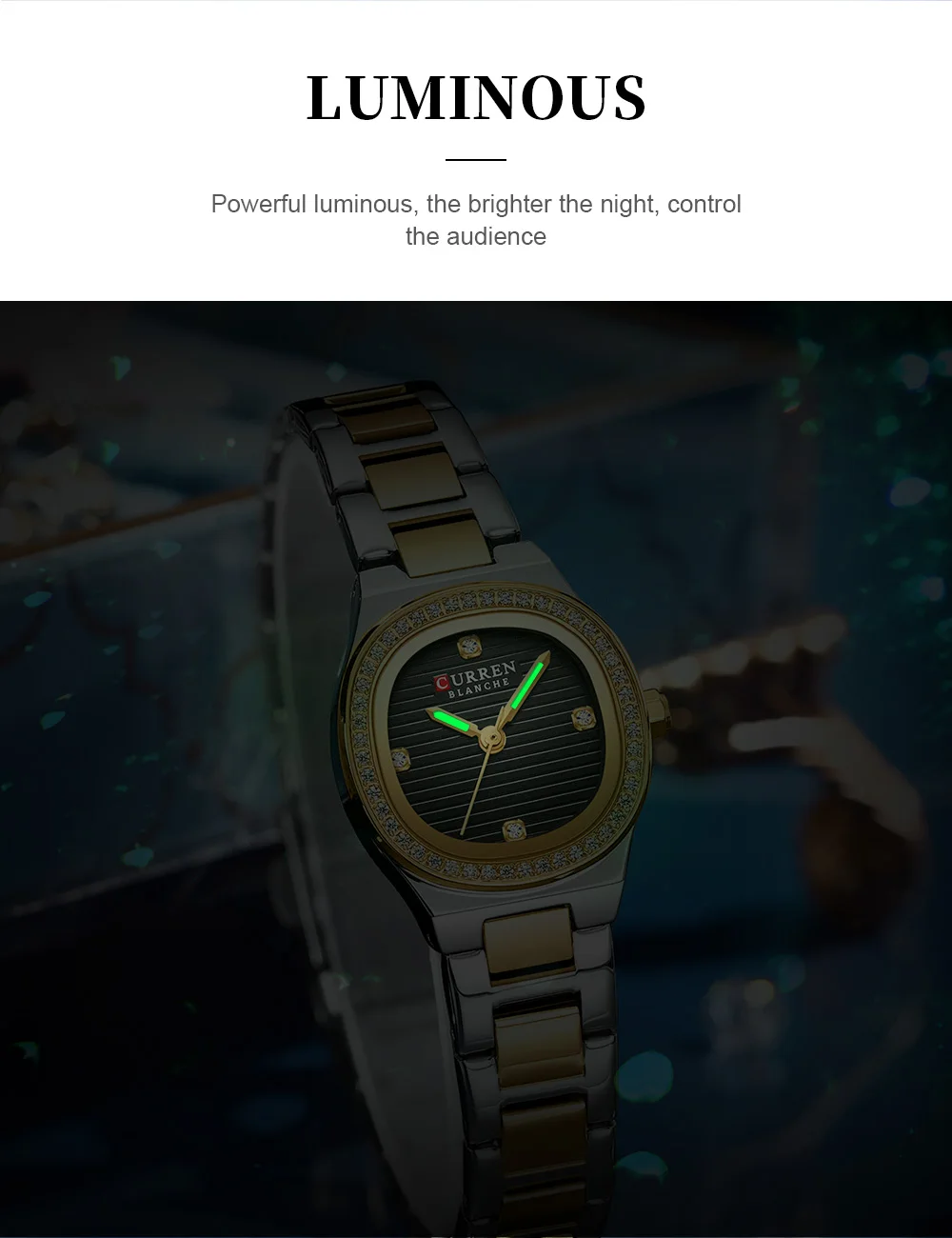 Curren 9101 Square Small Dial Luminous Hands Luxury Diamond Waterproof Stainless Steel Beauty Style Original Watch for Women