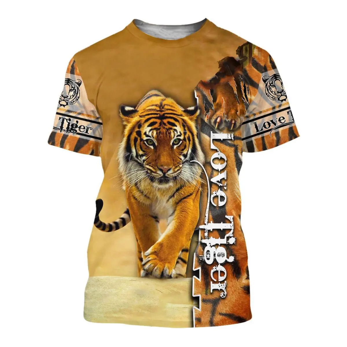 Tiger Casual Mens 3D Shirt, Brown Summer Cotton