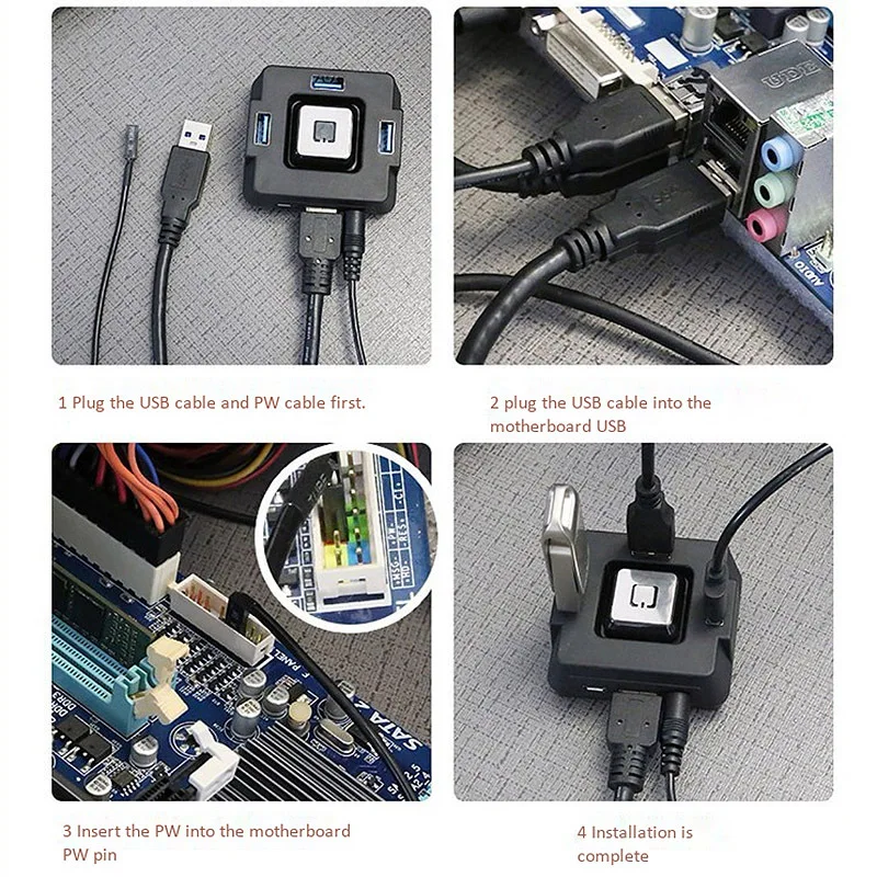 RGEEK PC Desktop Wired Power Controller ON/OFF Reset with USB3.0 Button Switch Computer Accessory