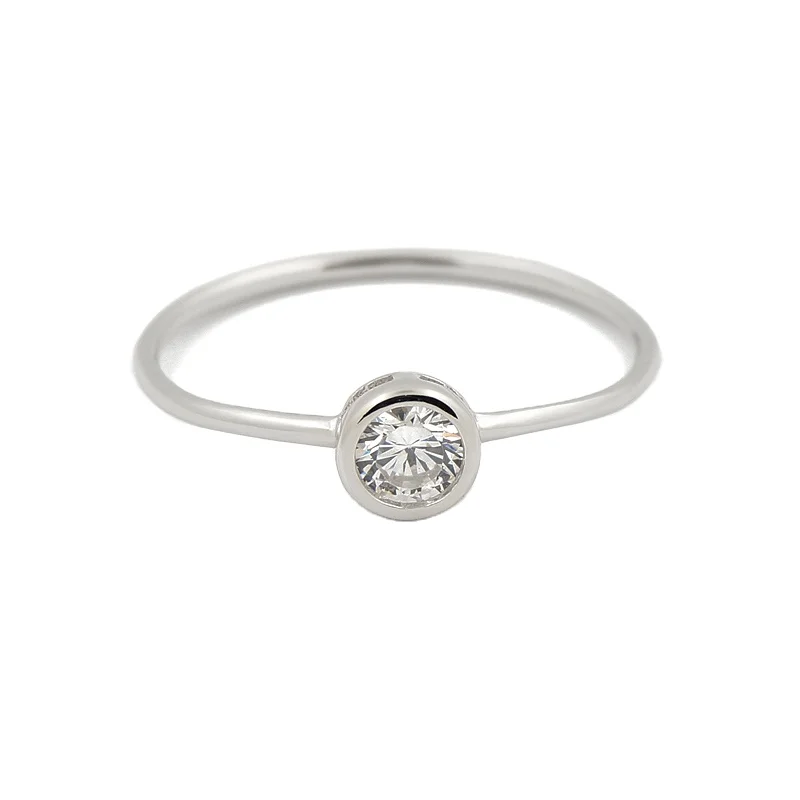 Sterling Silver Solitaire CZ Wedding Ring - Round Bezel Setting, Sizes 4-10, .925 Silver - View #9