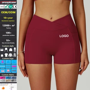 Custom Logo Quick-Drying High Waist Yoga Shorts Cross V Waist Yoga Pants Outdoor Gym Fitness Running Cycling Sports Shorts