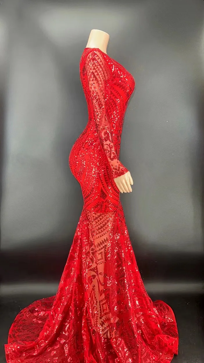 Sparkly Red Backless Lace Mermaid Wedding Dresses Evening Dresses With  Stones Luxury Fashion Sparkly Prom Gown