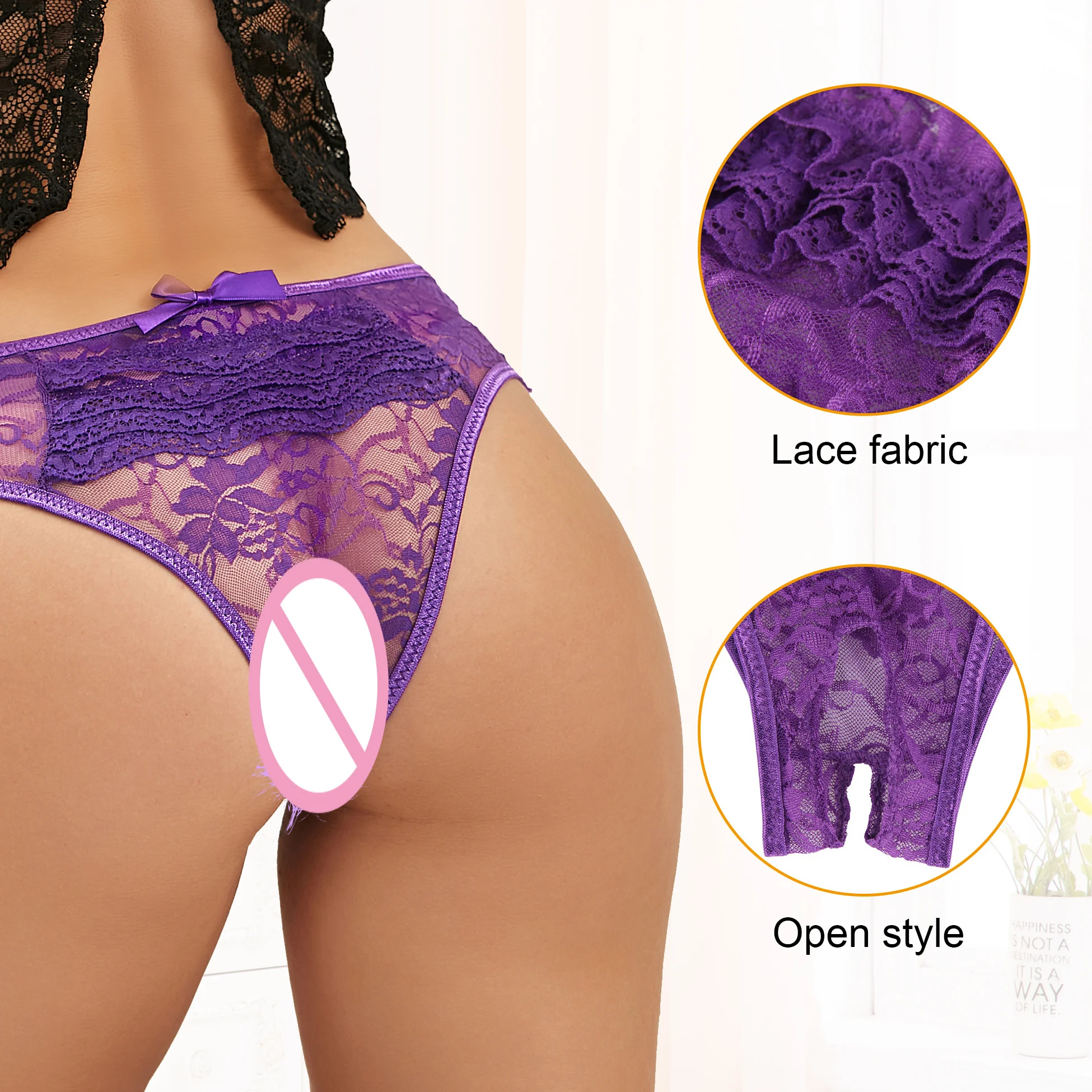 High Quality Open Crotch Women's Knitted Panties Multi-Color Floral Embroidery Ruffle Lace Low-Rise Sexy Plus Size Underwear for