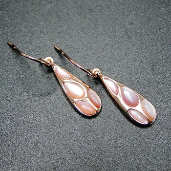 925 Sterling Silver Pink Mop Inlay Fish Hook Teardrop Earring 14k Rose Gold Plated Mother's Day Gifts Jewelry