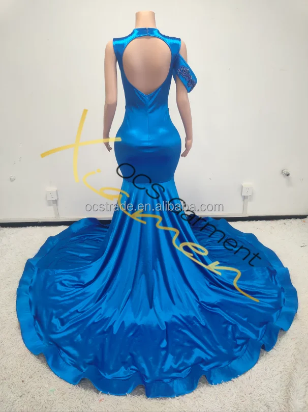 royal blue quinceanera dresses with sleeves Open-Back Two-Piece Beaded Velvet Prom Dress main image 1