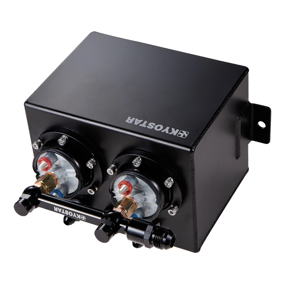 Black 3L Aluminum Dual Fuel Surge Tank With 2 High Flow 300LPH 044 Fuel Pump And Fuel Rail For