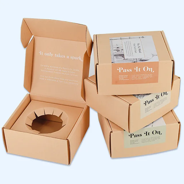 Custom small corrugated paper candle boxes kraft scented candle box 100x100 ecommerce packaging with insert