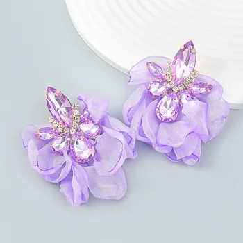 Alloy diamond-studded fabric flower female crystal retro elegant stud earrings
