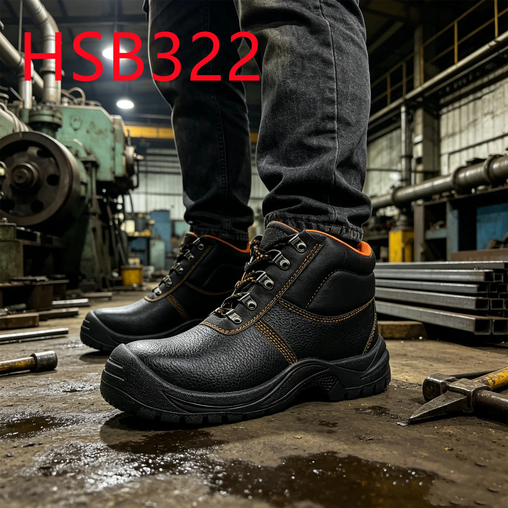 HY,Sorting Center Oil Resistant Middle-cut Protective Safety Footwear Heavy Industry Anti-smash&puncture Black Work Boots HSB322