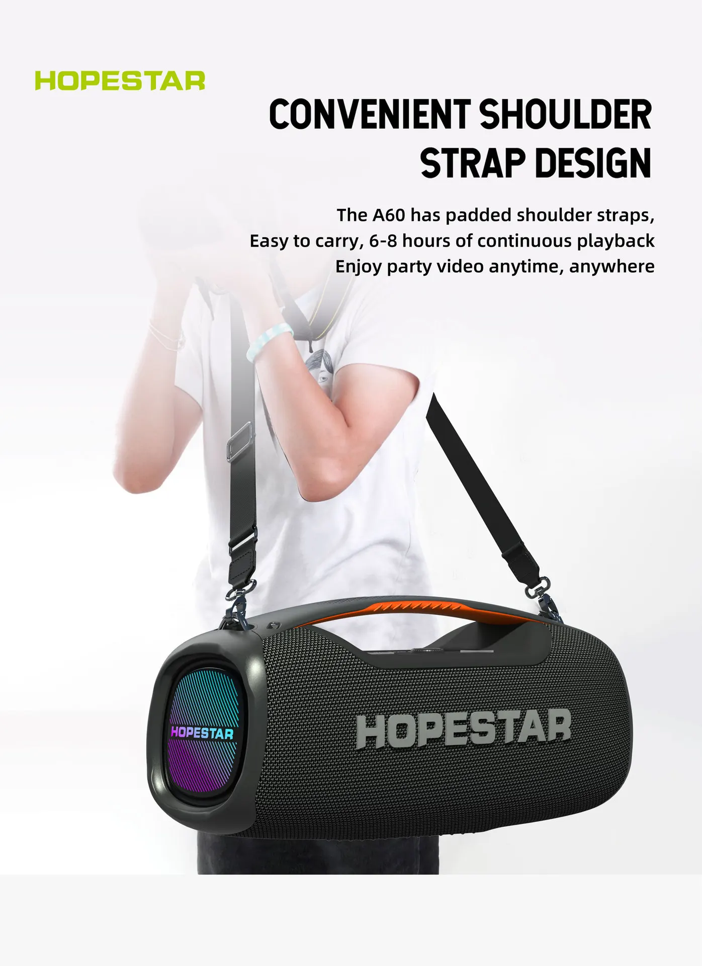 Hopestar Speaker 100W Outdoor Portable Audio Player A60 High Quality RGB Wireless RGB Wireless Subwoofer for Home Parties