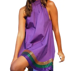 2025 Spring/Summer Hot Selling Sexy Sleeveless Hanging Neck Strap Glitter Dress for Women