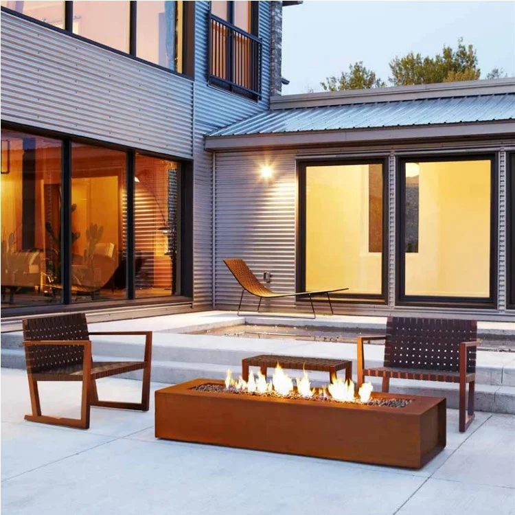 Decorative Modern Design Firepit Outdoor Rectangular Warming Nature Gas Heavy Gauge Square Corten Steel Fire Pit