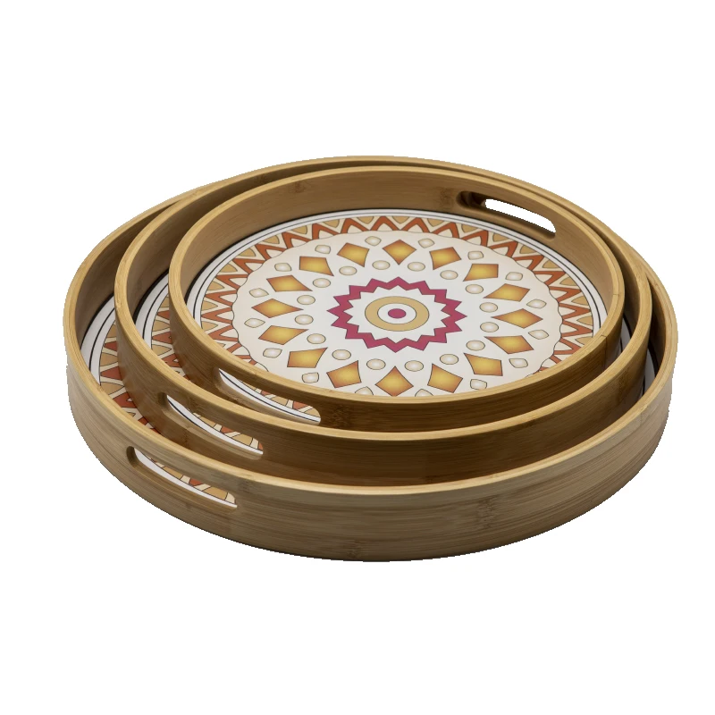 Raw Materials Bamboo Set Tray Round Bamboo Trays With Handles For Food