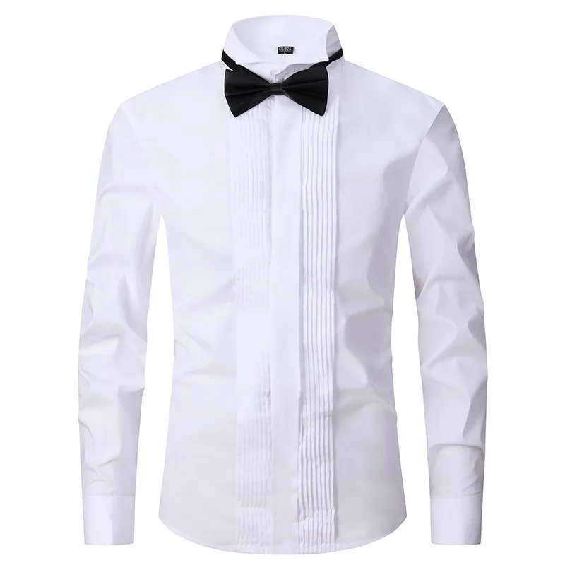 Wingtip Tuxedo Pure Black Performance Dress Shirt By Kaidvll