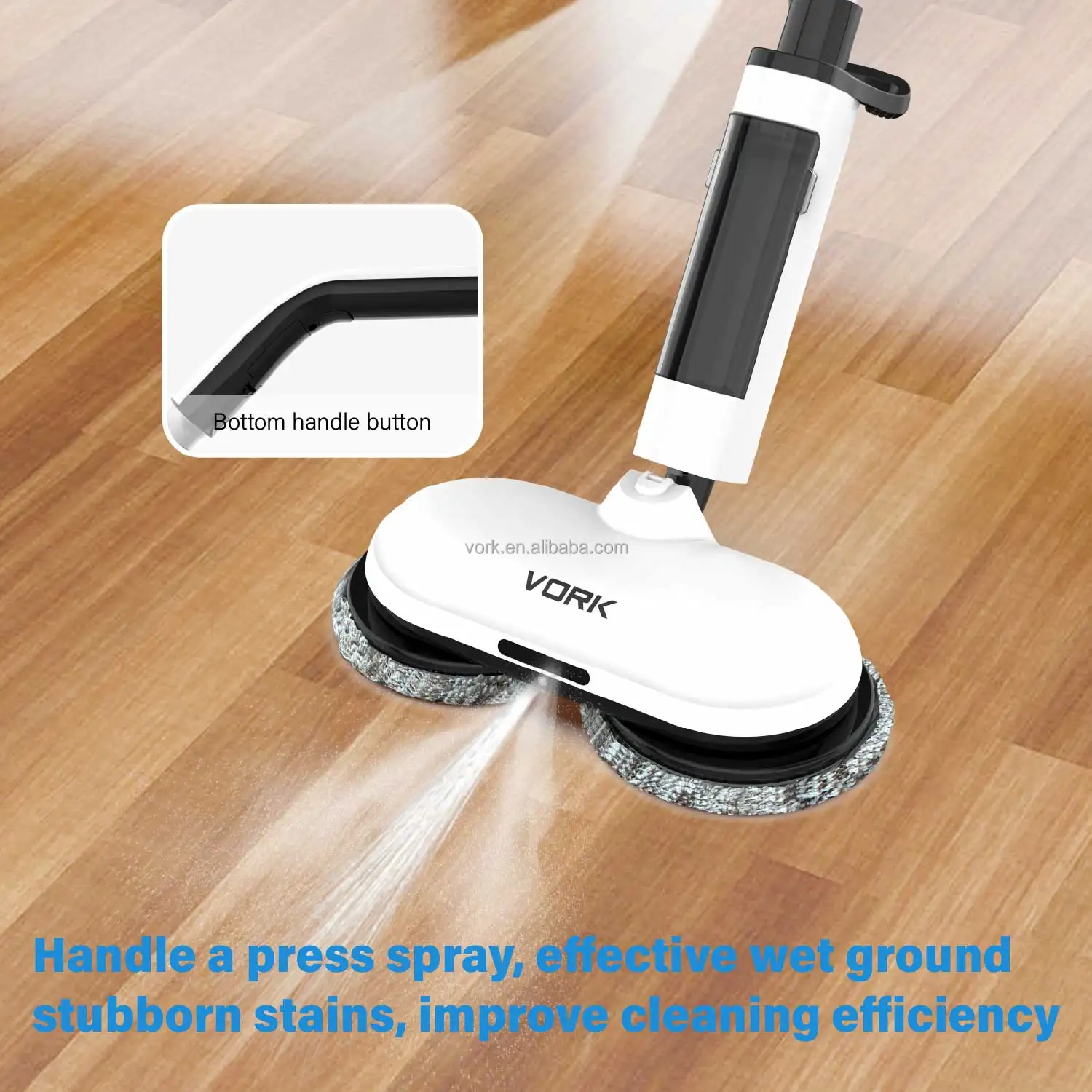 Cordless Electric Spin Mop 300ml Water Tank Dual-Motor Floor Cleaner Machine 2600mAh Battery Detachable Head for Household
