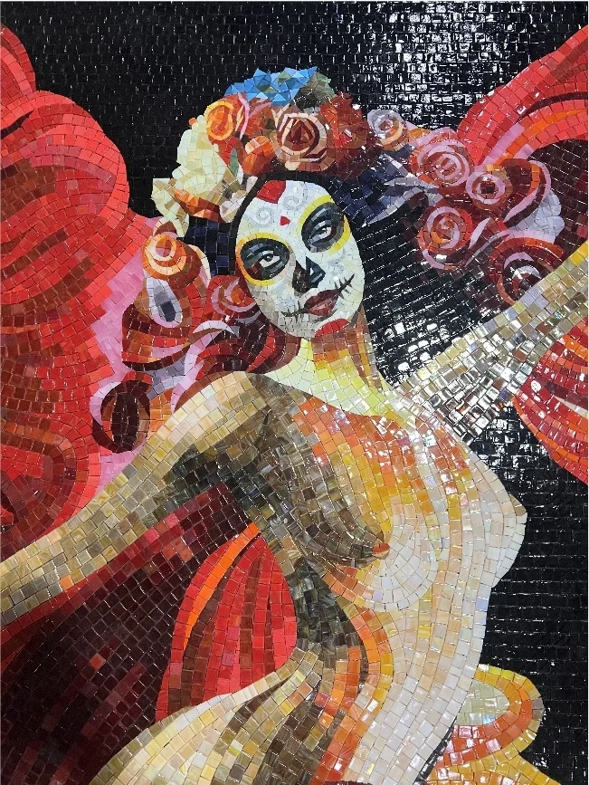 Dancer Mask Girl Painting Glass Mosaic Mural Tile Art