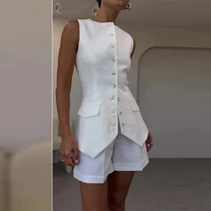 2025 New Fashion Solid Office Vest Summer Women Suit Casual Two Piece Set Women Outfit Shorts 2 Pieces Sets for Women