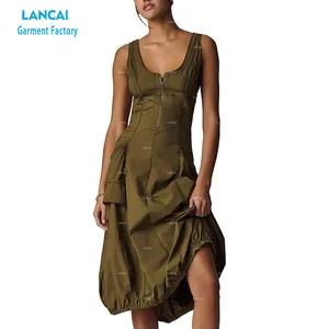 New Design Women Elegant Sexy Slim Dress Polyester Sleeveless High Quality Hollow Out Clothing Dresses  Maxi Dress