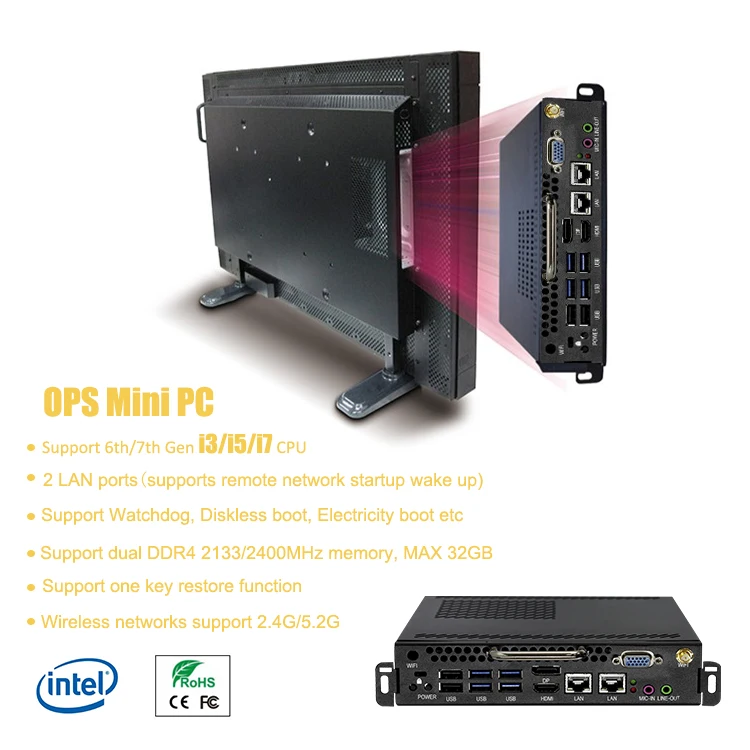 Customized Portable Desktop Fanless OPS I5 I3 I7 Mini PC 4K Industrial Computer with Intel Processor Win10 OS Linux Mini OPS PC