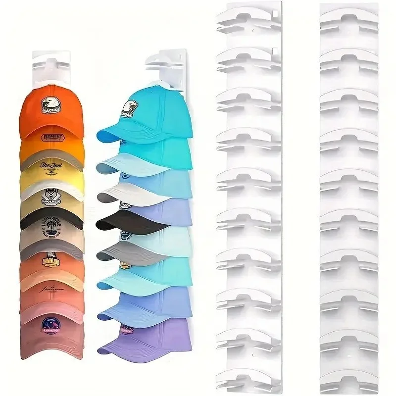Wholesale PVC Wall Hat Baseball Cap Organizer Strong Adhesive Hold 10 Hats Hangable Rack Display Included Bag Made Plastic