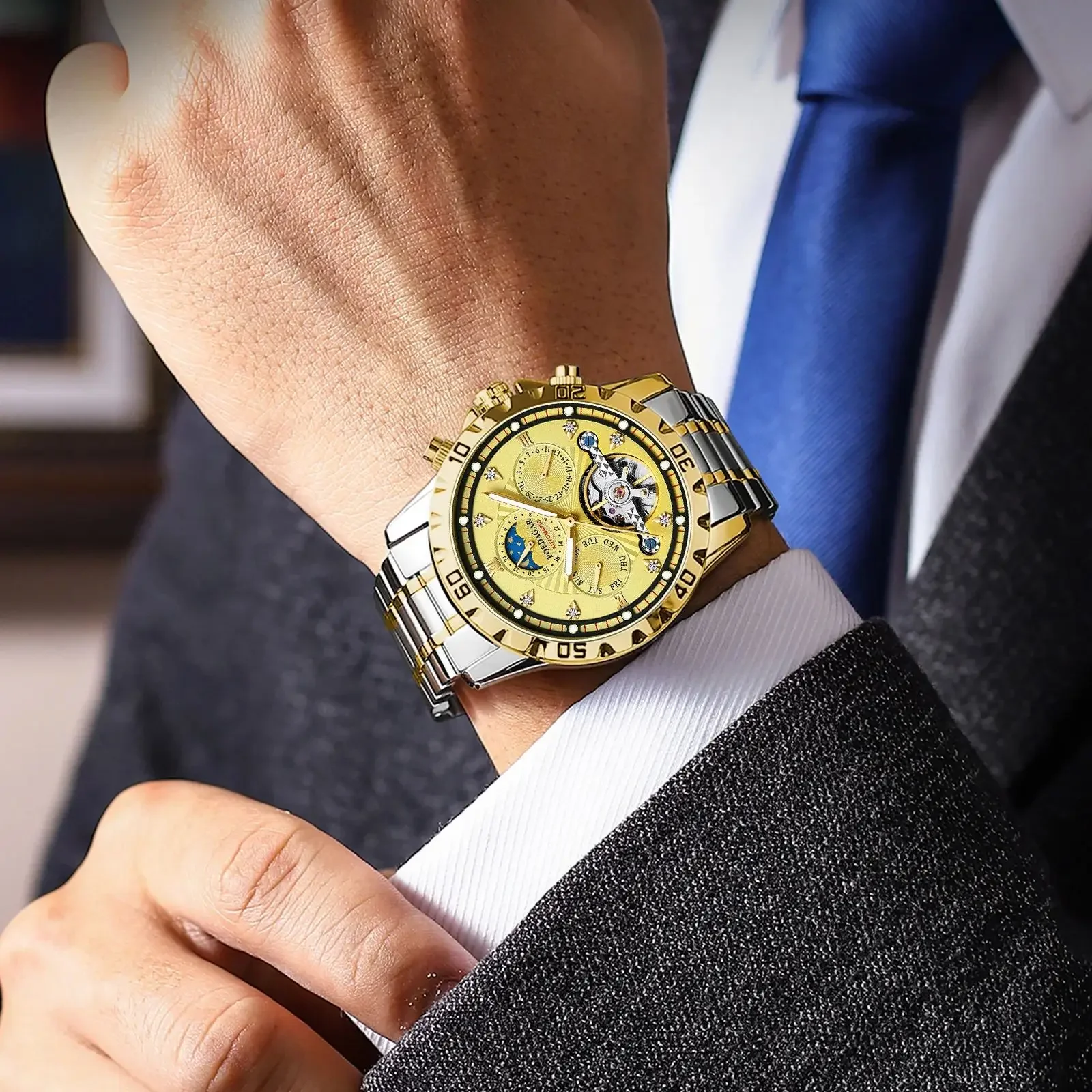 Luxury Gold Automatic Men's Watch - Waterproof & Luminous