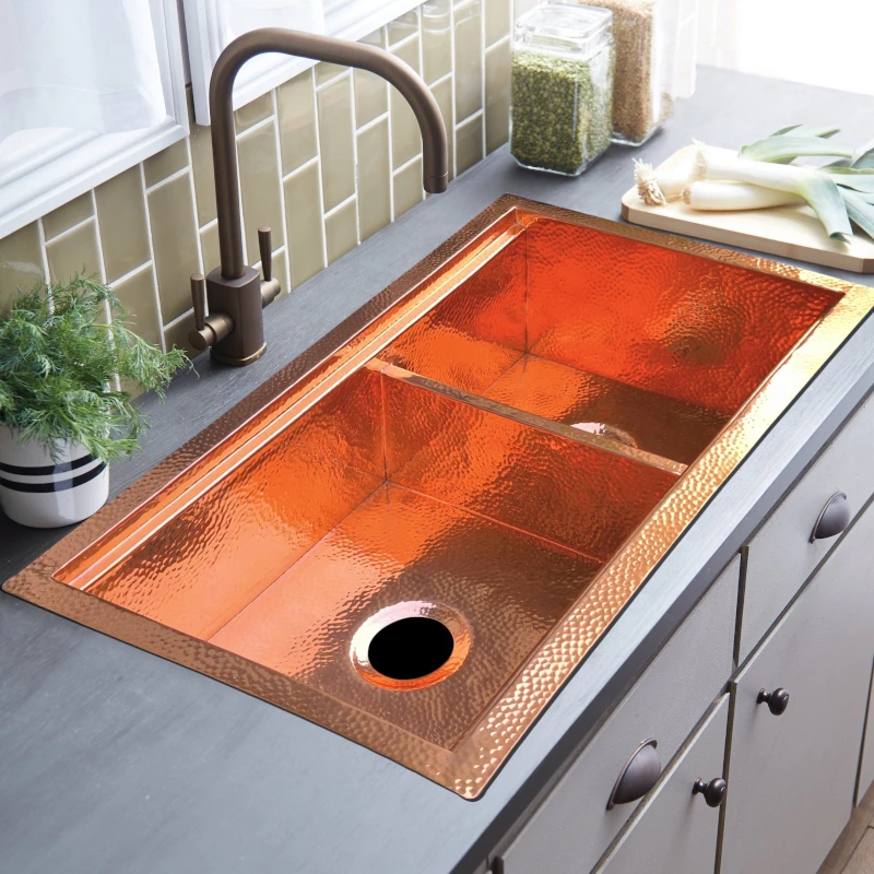 86 Cm Custom Dropin Kitchen Double Bowl Sinks Shiny Copper Kitchen Sink Buy Kitchen Double