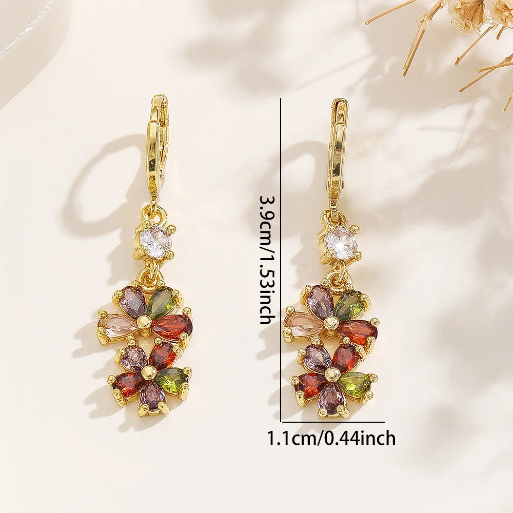 Exquisite Retro Brass Earrings with Colorful Zircon