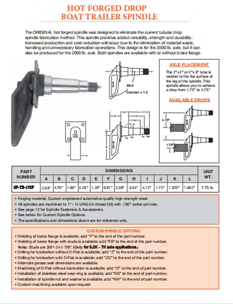 Sphfif8455 3,500 Lb 4" Drop 84 Easy Lube Spindle With Integrated 4 Bolt Flange Trailer Drop