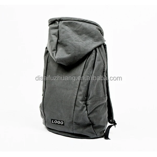 Custom Logo 2 In 1 Backpack Hoodie Black Grey Backpack With Hoodie Hat