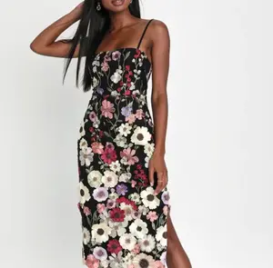 Women's Embroidery Flower Strapless Maxi Dress 3D Flowers S 2XL Summer High Street for Daily Use Collarless for Spring