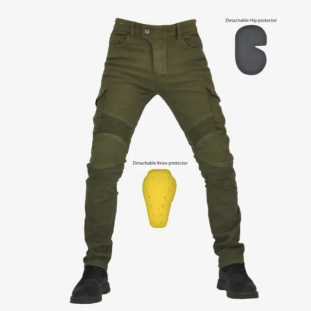 New green work multi-pocket jeans men's outdoor biker stretch fall-resistant motorcycle jeans