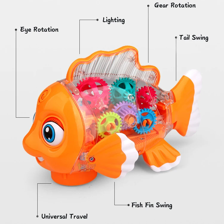 Universal Running Battery Concept Gear Fish Car Children Electric Music Flashing Light Kids Transparent Gear Toy Car