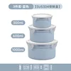 Juego de tres recipientes herméticos azules para conservar alimentos frescos.