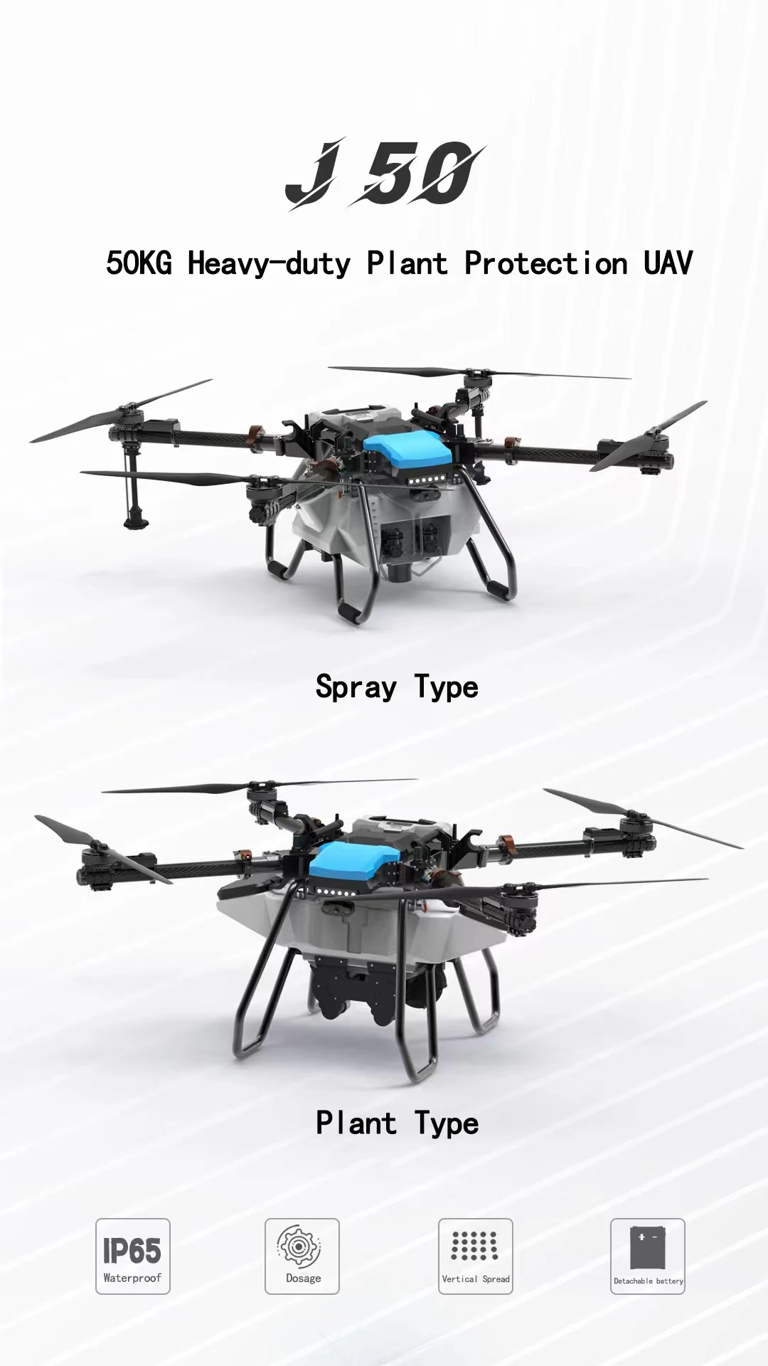 T50 Agras Agricultural Spraying Drone Ip45 Waterproof 50l Spray Tank