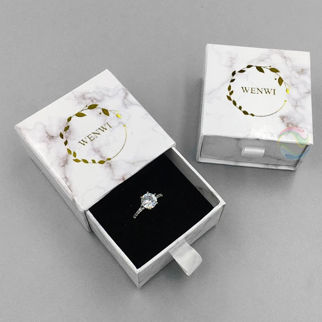 Wholesale Luxury White Custom Print LOGO Paper Drawer Jewelry Ring ...