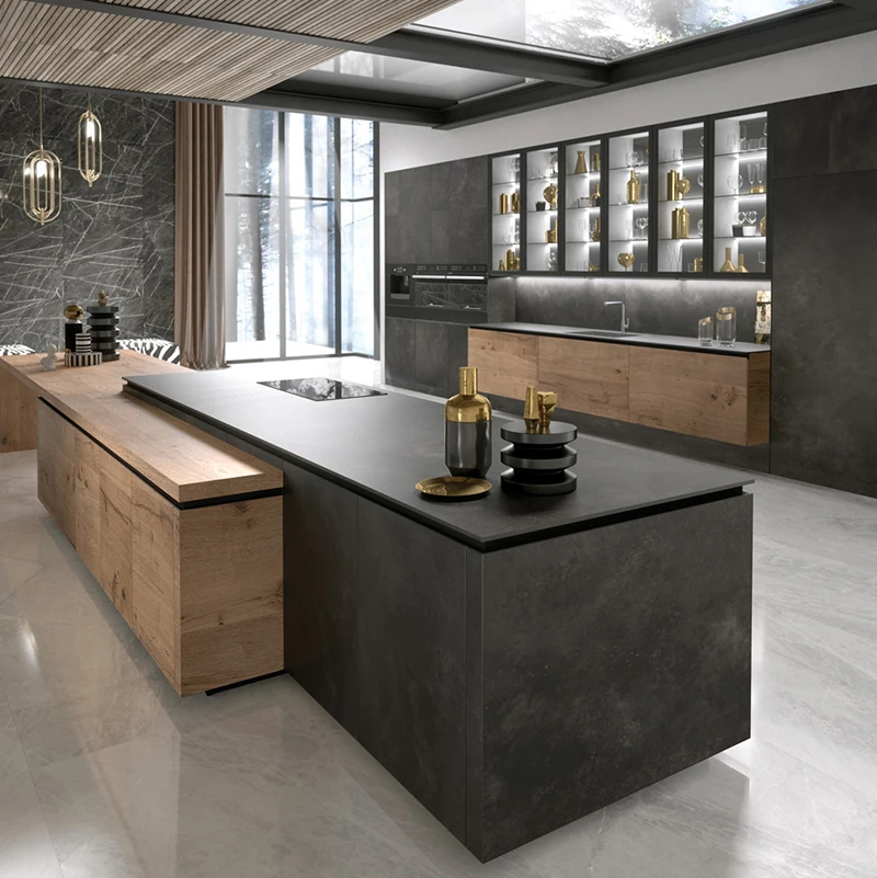 Luxury Solid Wood Modern Kitchen Island Set with Customized Cabinets ...