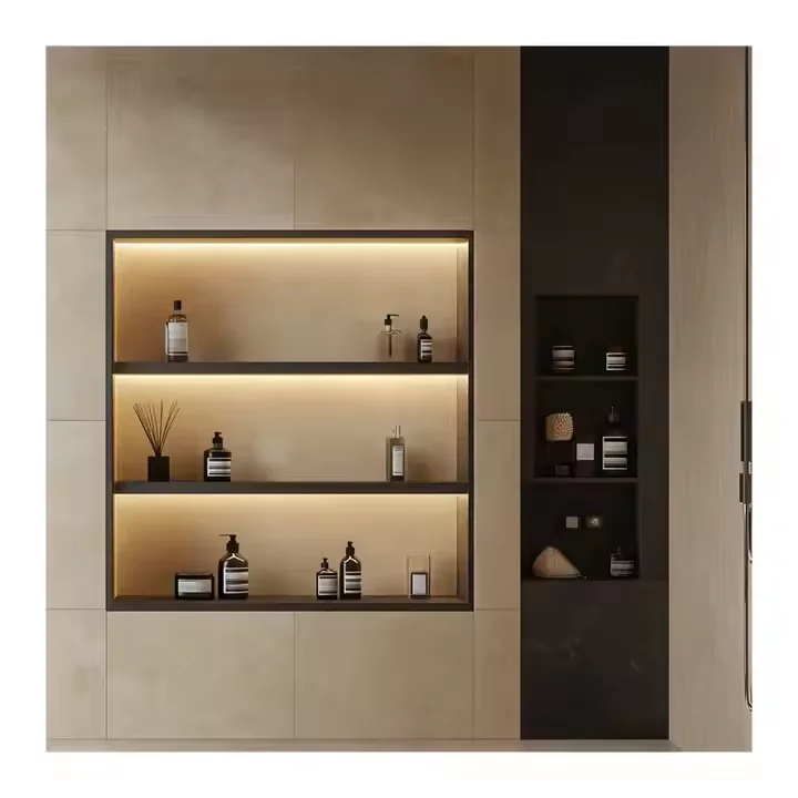 الجرف الفولاذ المقاوم للصدأ مضاءة دش أسود إدراج الجدار الجدار الجدران الجدار الخزانة