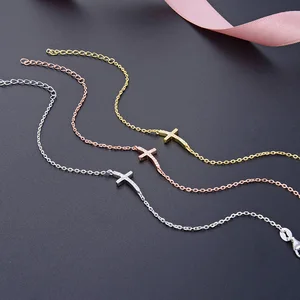 18K Rhodium 925 Sterling Silver Cross Bracelet with Trendy Zircon Stone & Gold Chains for Women Wedding Party Gift