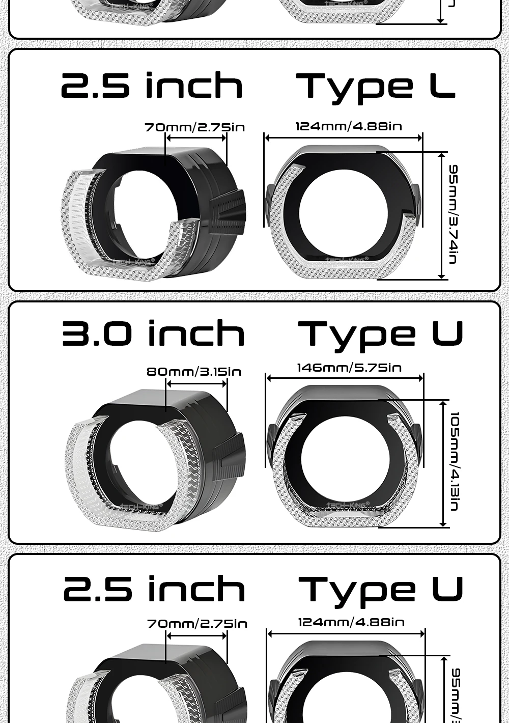 TECH-KING Hot Sale 5D LED 2.5/3.0inch Angel Eyes RGB App Control Decorative Auto Accessory with Angel Eye Daytime Running Lights