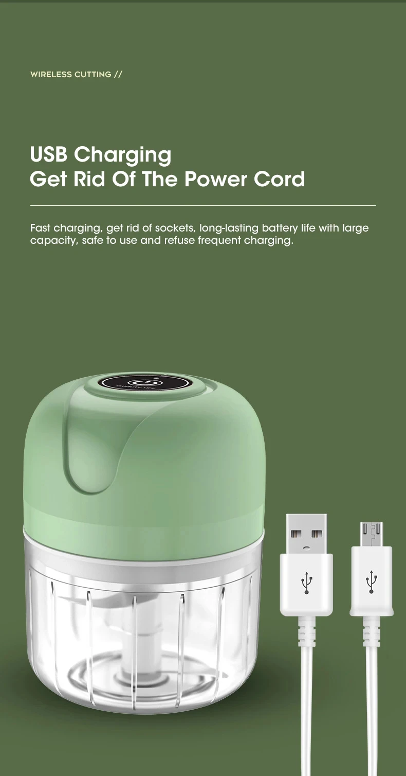 Mini Electric Vegetable Cutter Chopper Garlic Masher Crusher USB Rechargeable Ginger Meat Grinder Food Processor Kitchen Gadget